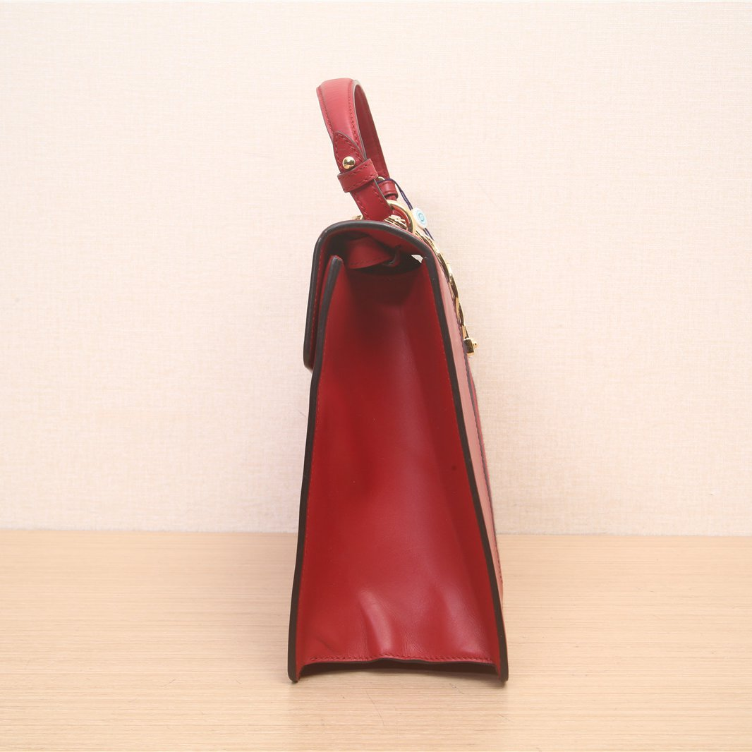 GUCCI Red Leather Vintage Web Medium Sylvie Shoulder Bag