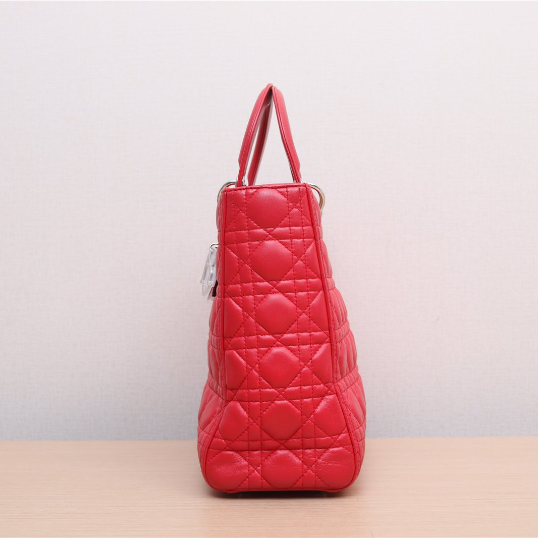 Dior Lady Dior CD Charm Hand Tote Bag in red leather