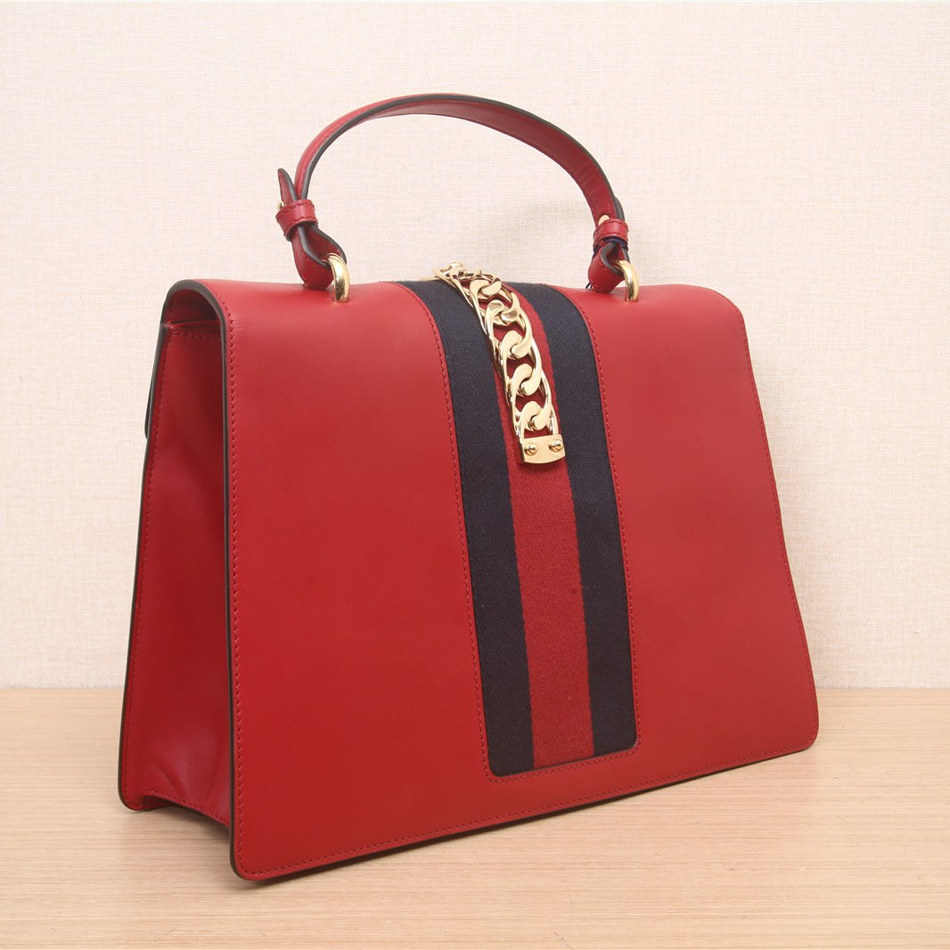 GUCCI Red Leather Vintage Web Medium Sylvie Shoulder Bag