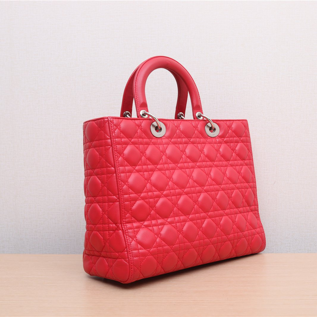 Dior Lady Dior CD Charm Hand Tote Bag in red leather