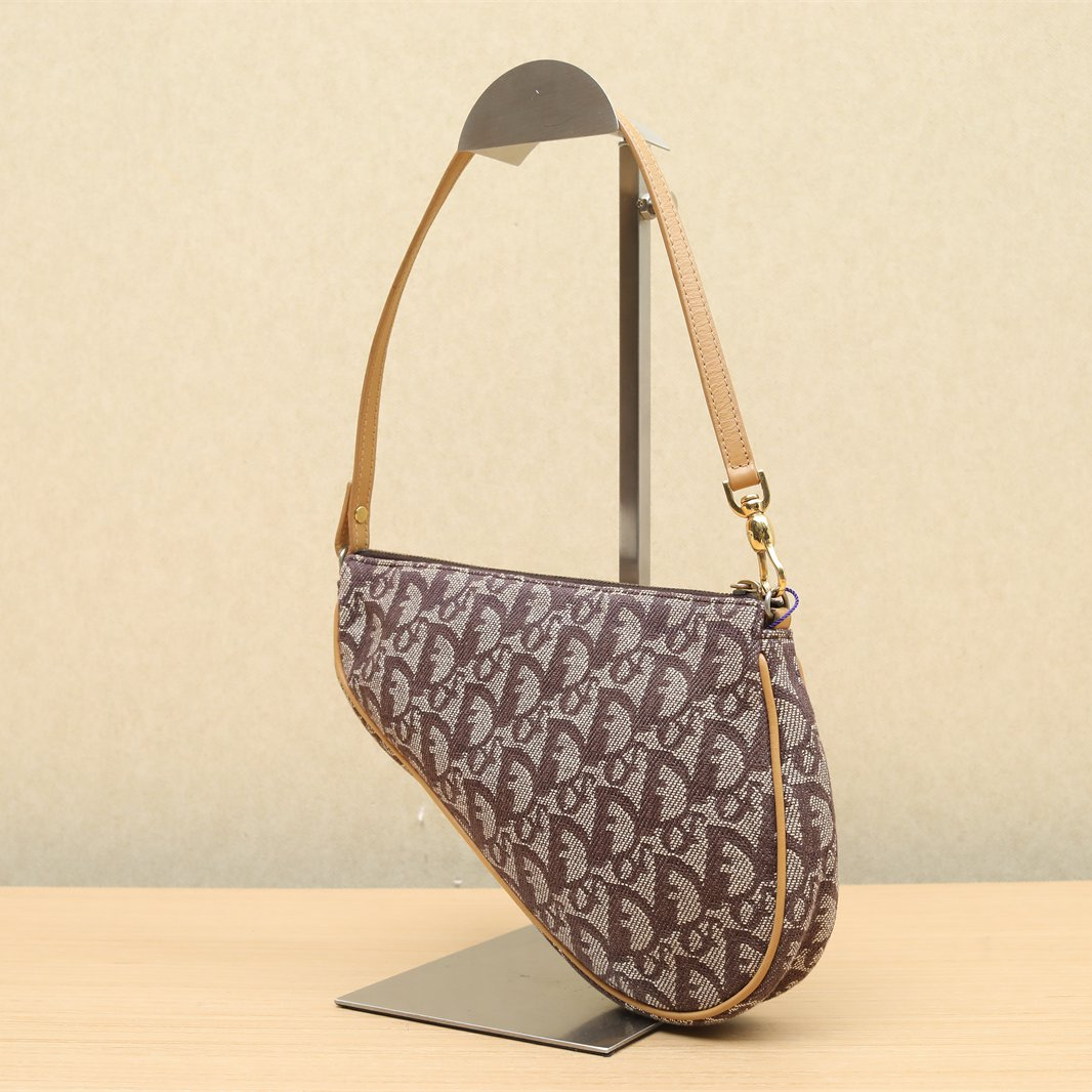 Dior Christian Mini Saddle Pouch Oblique Canvas Handbag Milk tea color (Brown Color)
