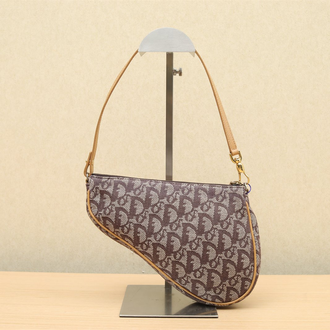 Dior Christian Mini Saddle Pouch Oblique Canvas Handbag Milk tea color (Brown Color)