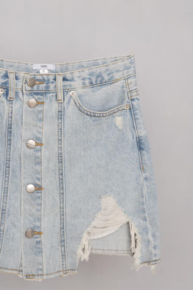 Amanda Button Mini Denim Skirt