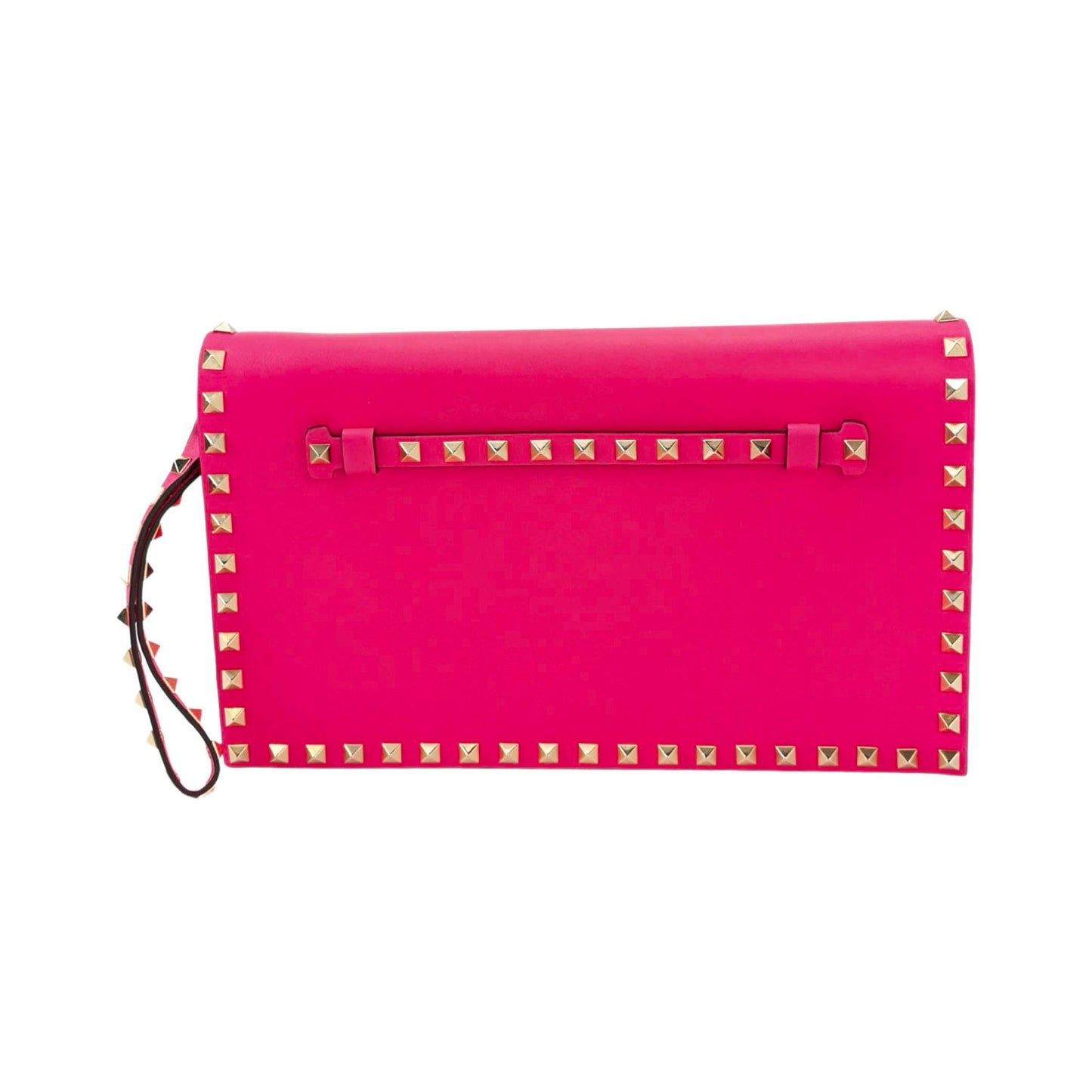 Valentino Garavani Fuchsia Fluo Nappa Rockstud Wristlet Clutch Pink