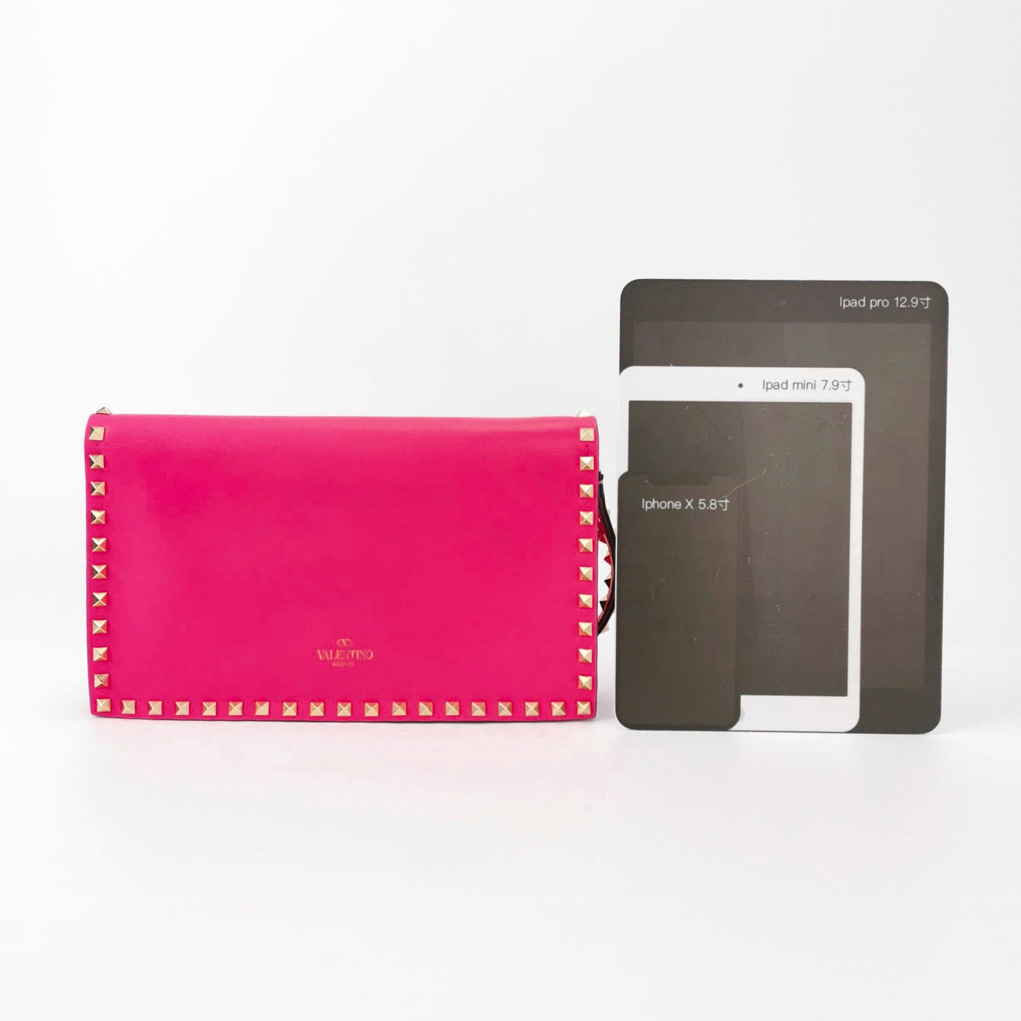 Valentino Garavani Fuchsia Fluo Nappa Rockstud Wristlet Clutch Pink