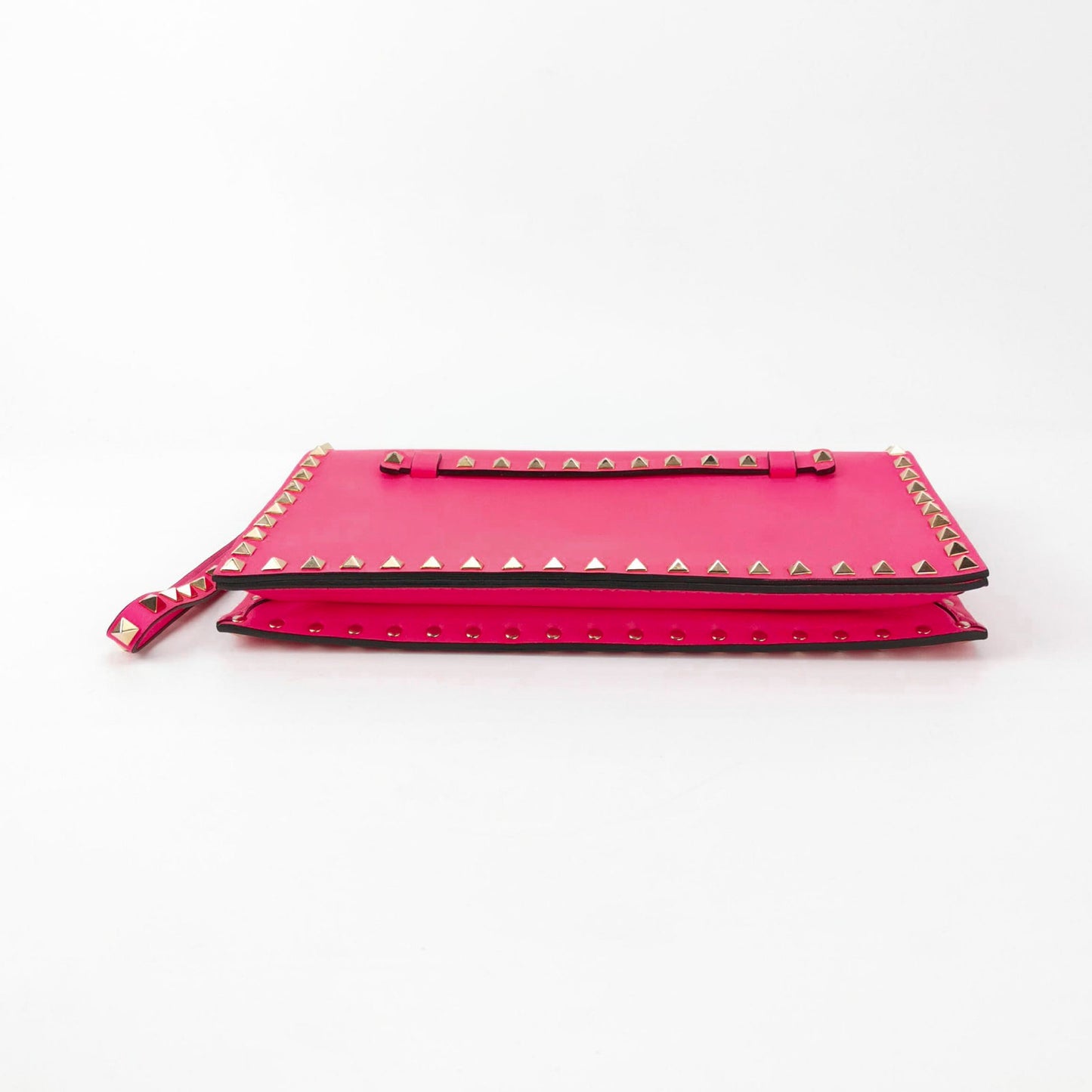 Valentino Garavani Fuchsia Fluo Nappa Rockstud Wristlet Clutch Pink