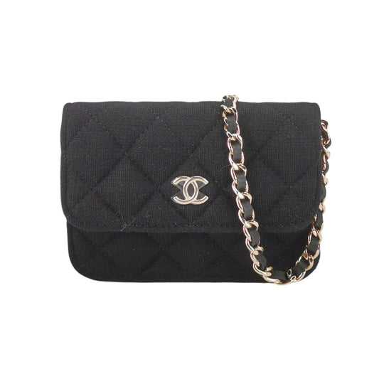 CHANEL Black Wool CC Logo Chain Crossbody