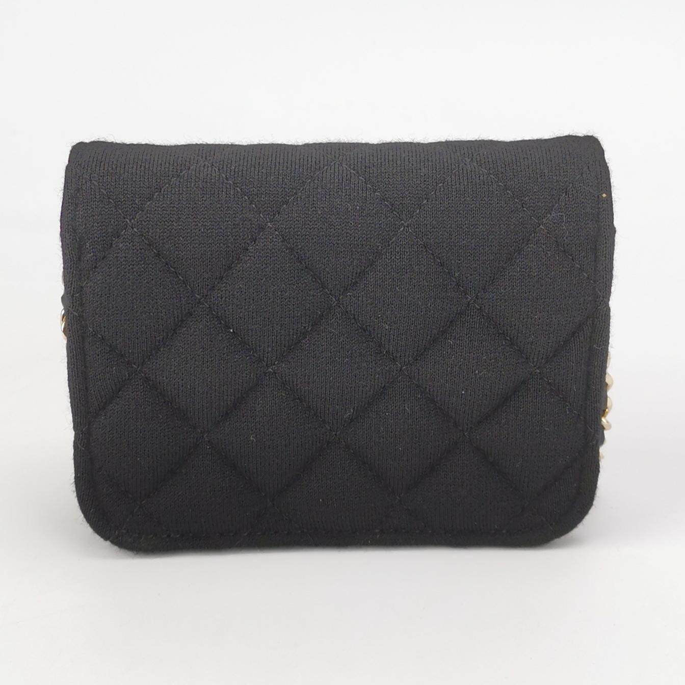 CHANEL Black Wool CC Logo Chain Crossbody