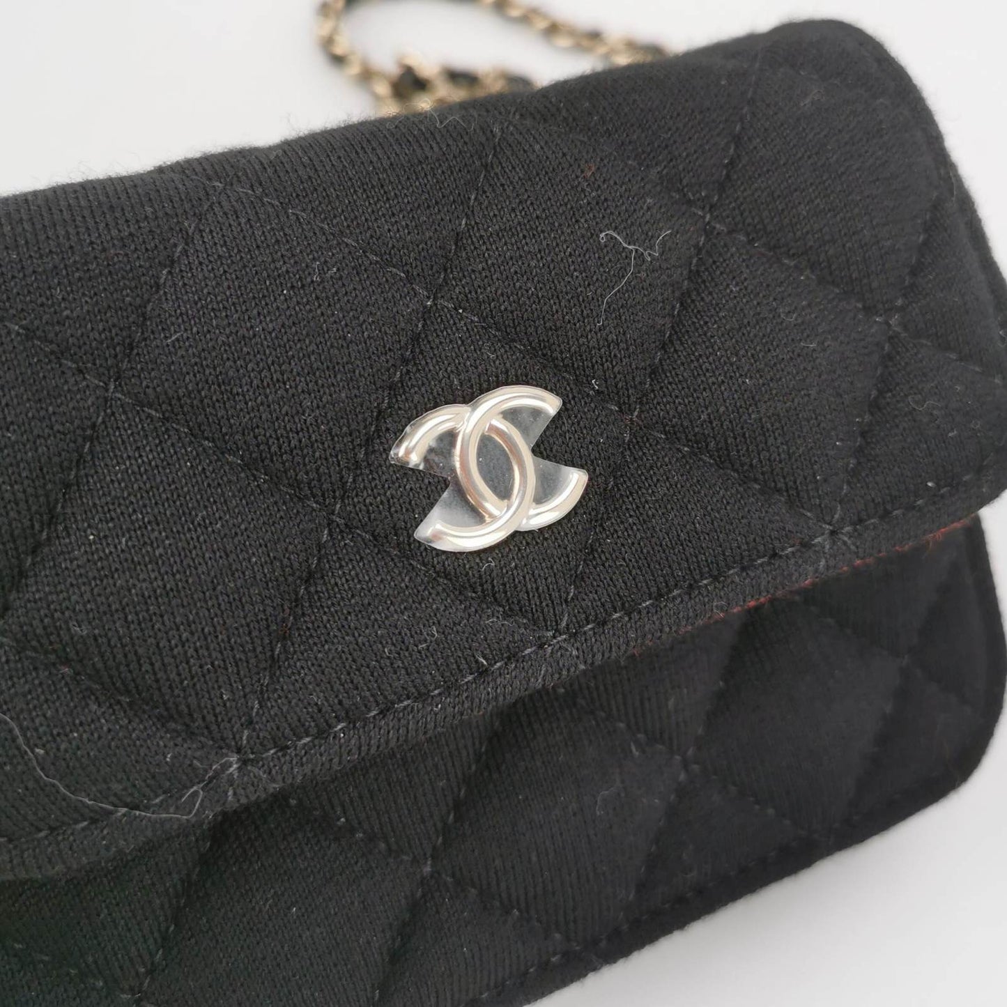 CHANEL Black Wool CC Logo Chain Crossbody