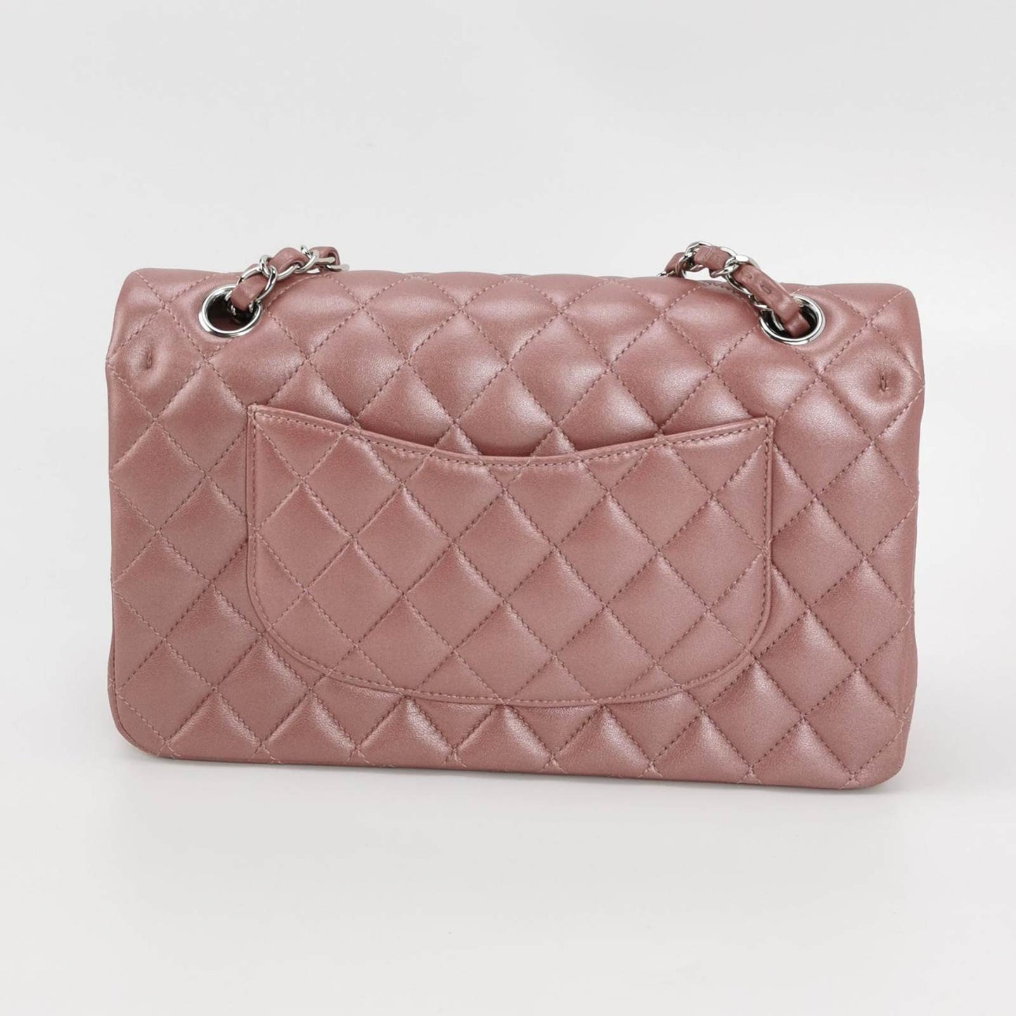 CHANEL Classic Medium Double Flap Iridescent Mauve Lambskin with silver hardware