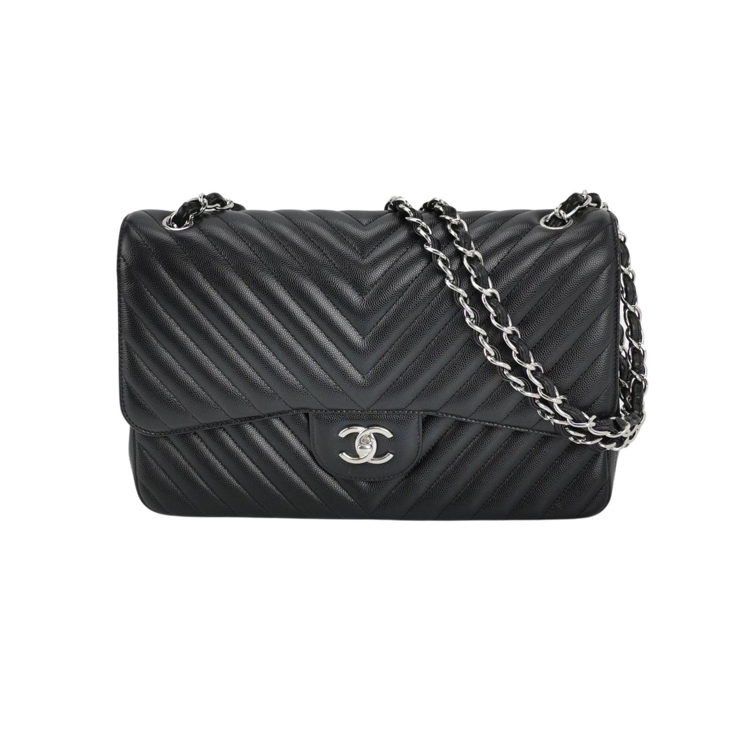 CHANEL Jumbo Chevron Black Caviar
