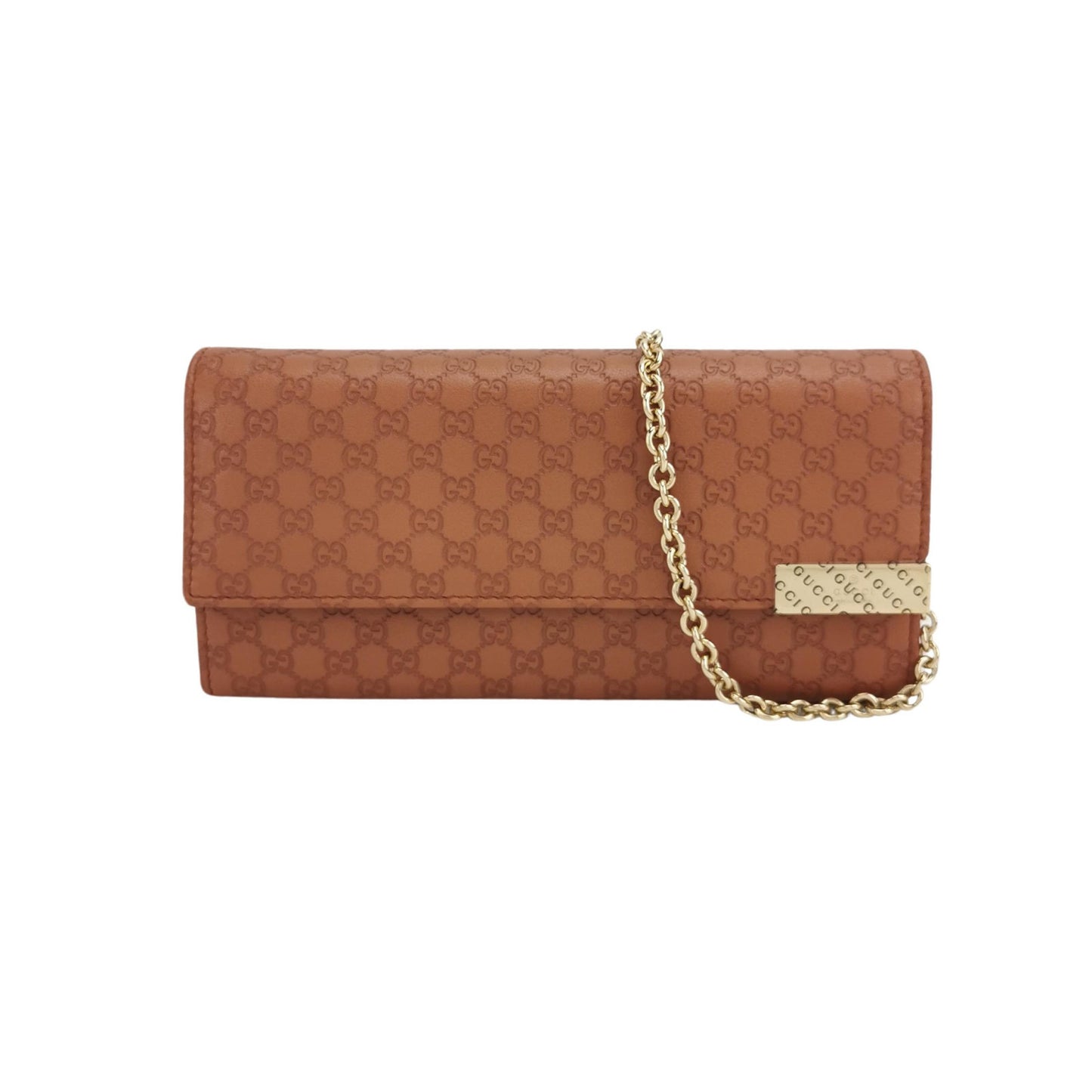 Gucci Pink Cinnamon Microguccissima Leather Wallet On Chain
