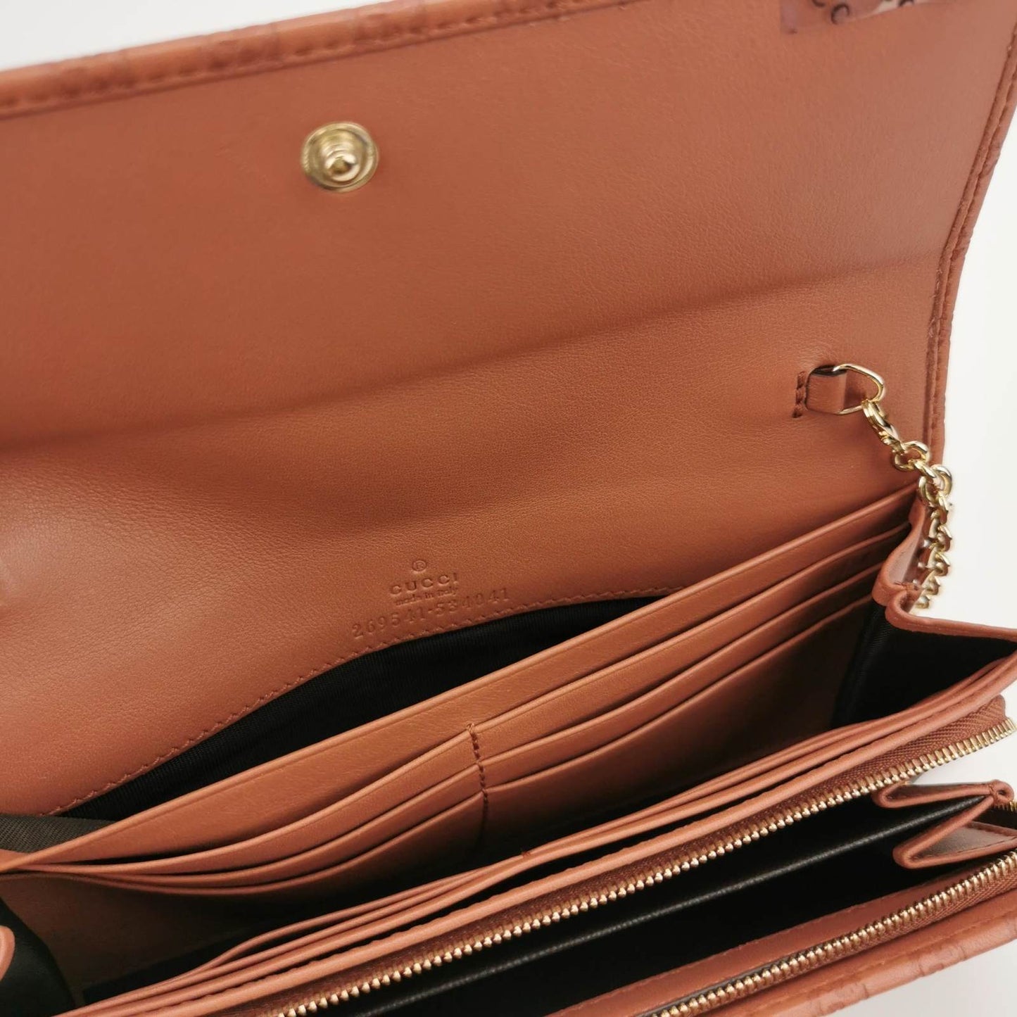 Gucci Pink Cinnamon Microguccissima Leather Wallet On Chain