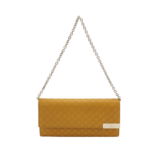 Gucci Yellow Cinnamon Microguccissima Leather Wallet On Chain