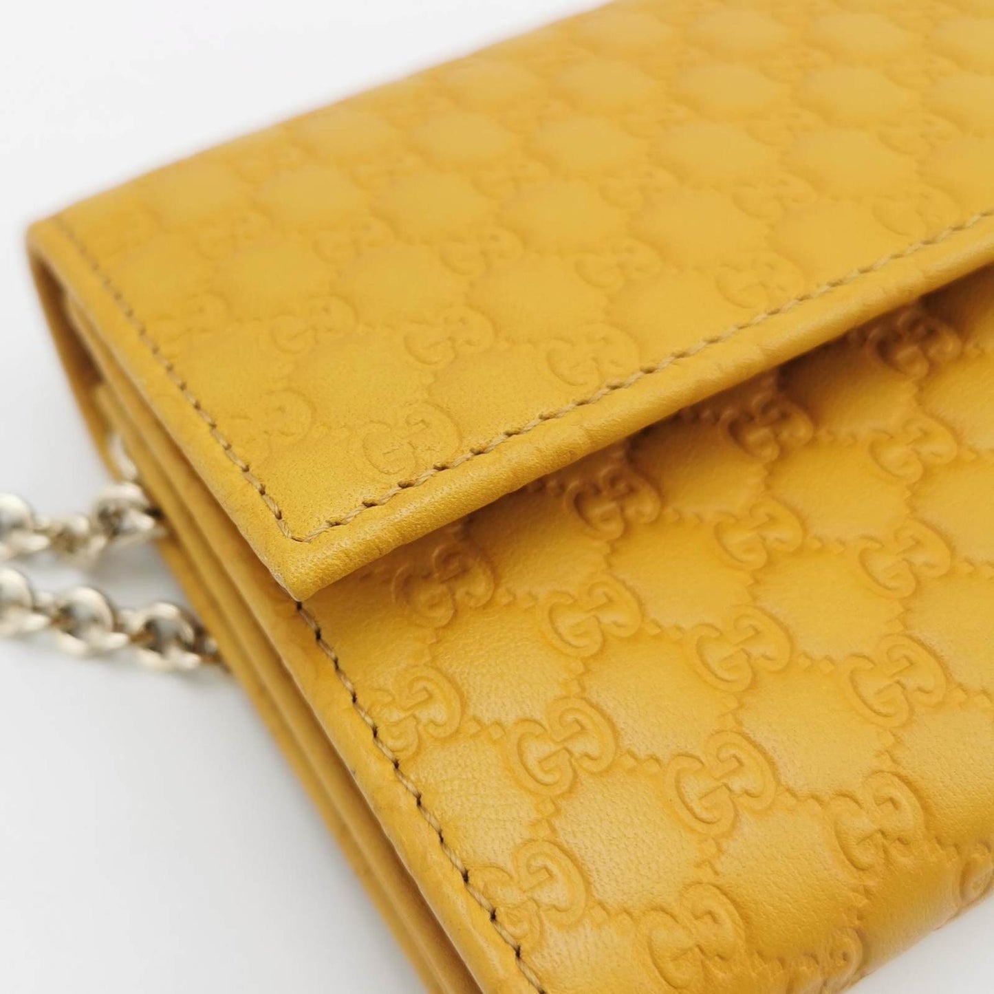 Gucci Yellow Cinnamon Microguccissima Leather Wallet On Chain