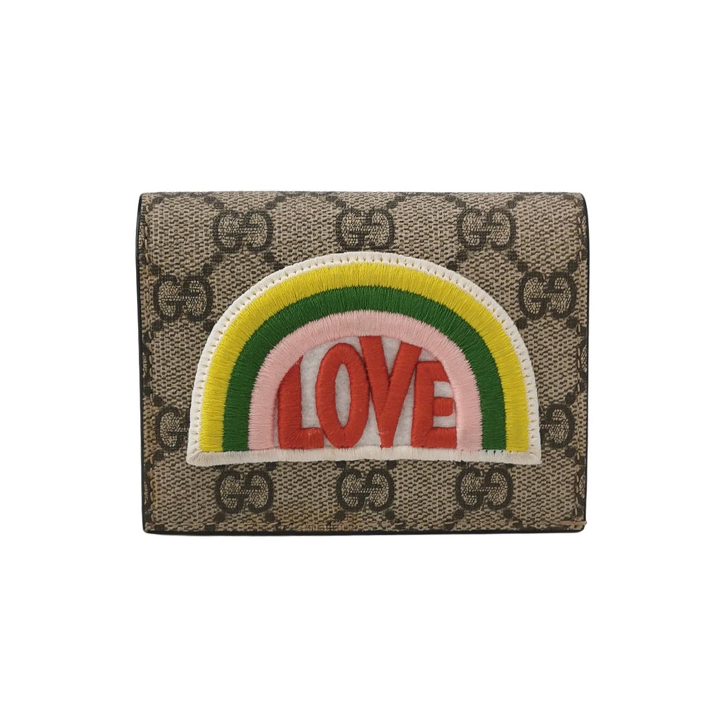 Gucci Card Case Wallet GG Supreme Rainbow Beige/Hibiscus Red