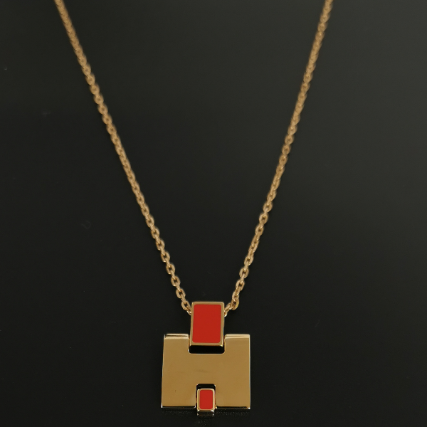 Hermes Gold Plated Lacquered Eileen Pendant Necklace Rose Extreme