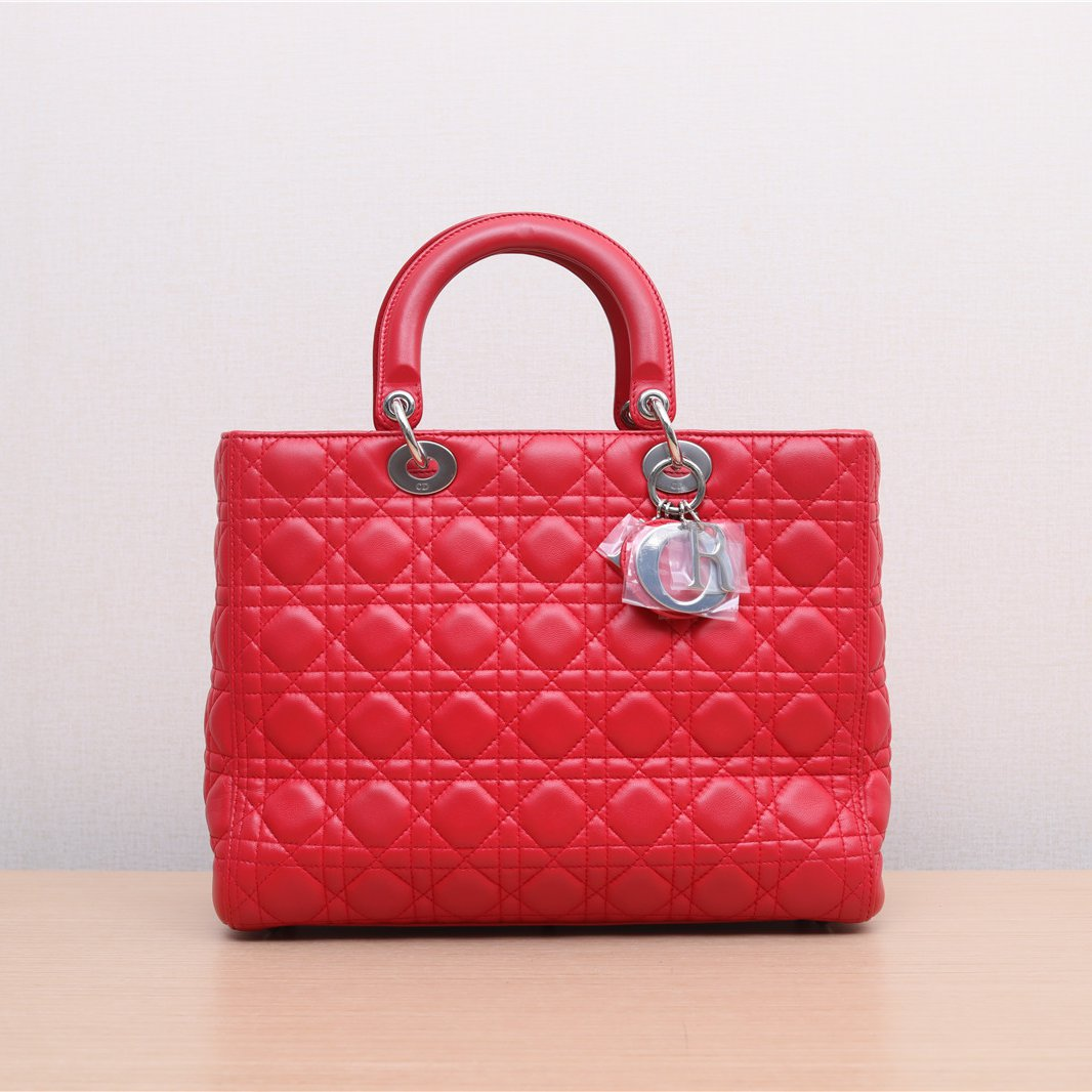 Dior Lady Dior CD Charm Hand Tote Bag in red leather