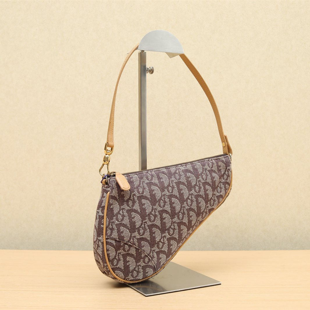 Dior Christian Mini Saddle Pouch Oblique Canvas Handbag Milk tea color (Brown Color)