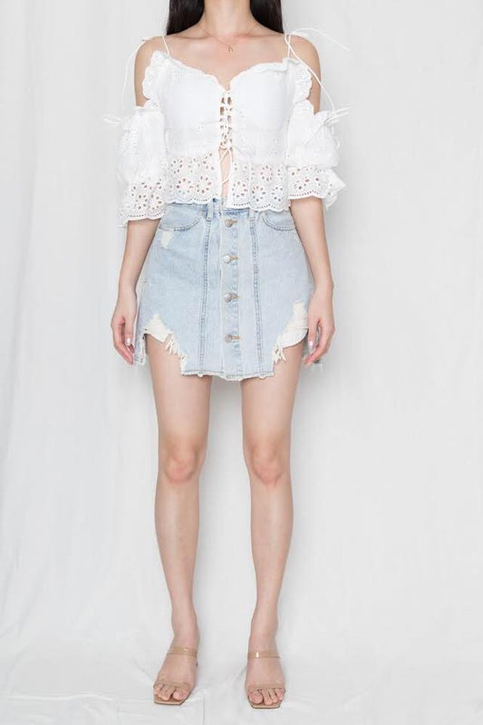 Amanda Button Mini Denim Skirt