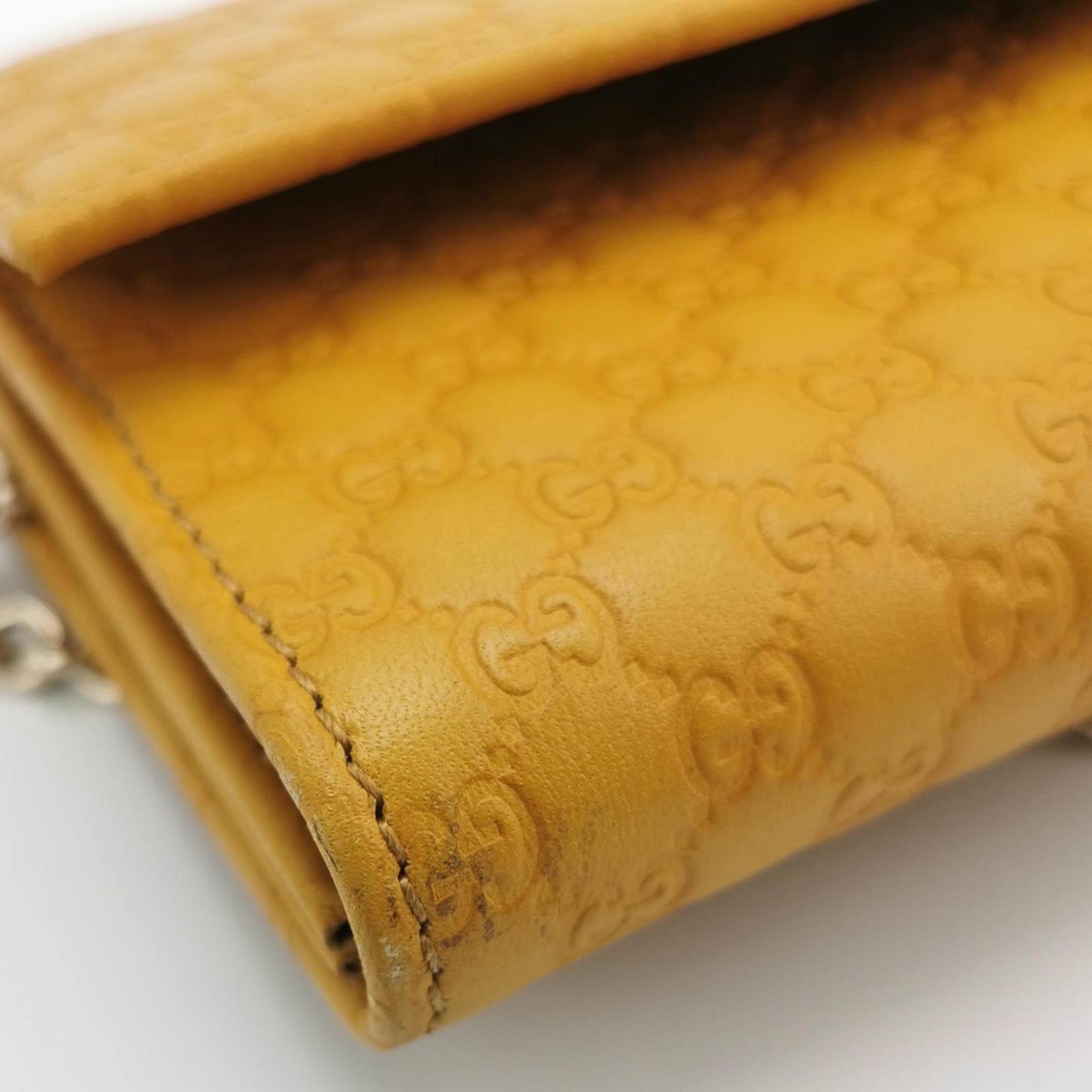 Gucci Yellow Cinnamon Microguccissima Leather Wallet On Chain