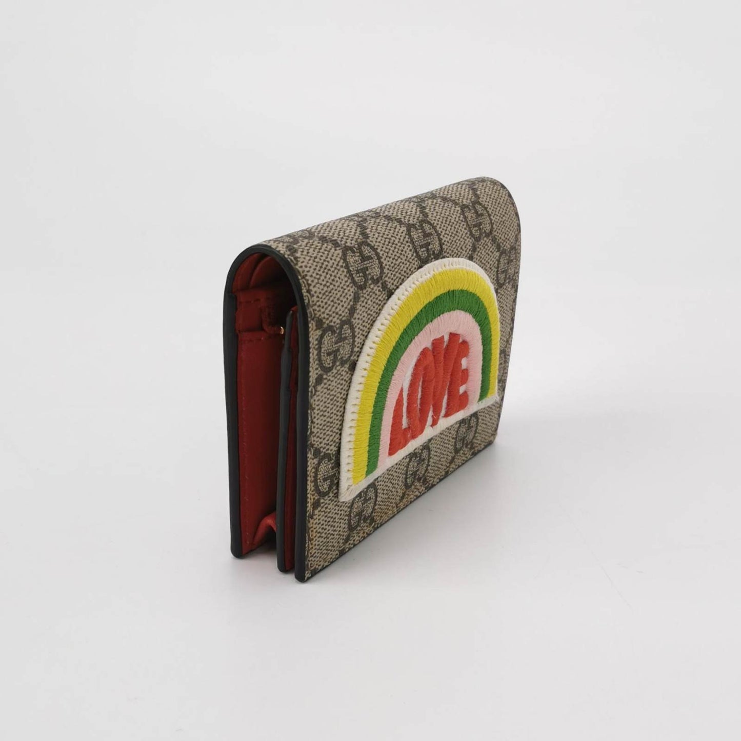 Gucci Card Case Wallet GG Supreme Rainbow Beige/Hibiscus Red